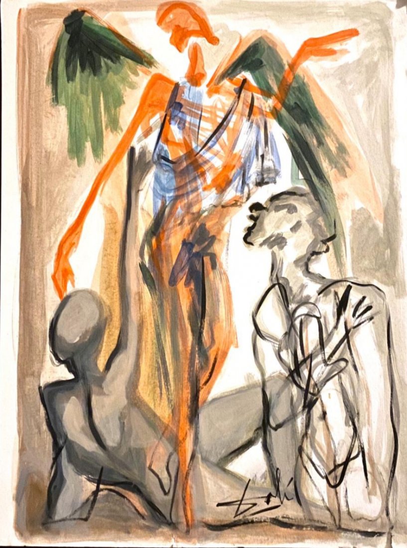 Salvador Dali Spanish Surrealism Abstract Hand Painted: This lot consists of a hand-drawn mixed on thick hard paper surrealism attributed to Salvador Dali. Salvador Domingo Felipe Jacinto Dali Domnech, Marques de Dali de Pubol (11 May 1904 - 23 January 198