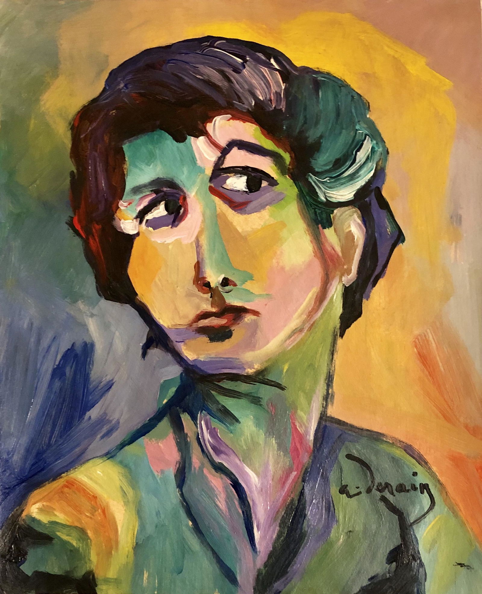 Andre Derain Mixed Media on Paper French Portrait .: This lot consists of a hand painted portrait on paper attributed to Andre Derain ; (10 June 1880 - 8 September 1954) was a French artist, painter, sculptor and co-founder of Fauvism with Henri Matisse
