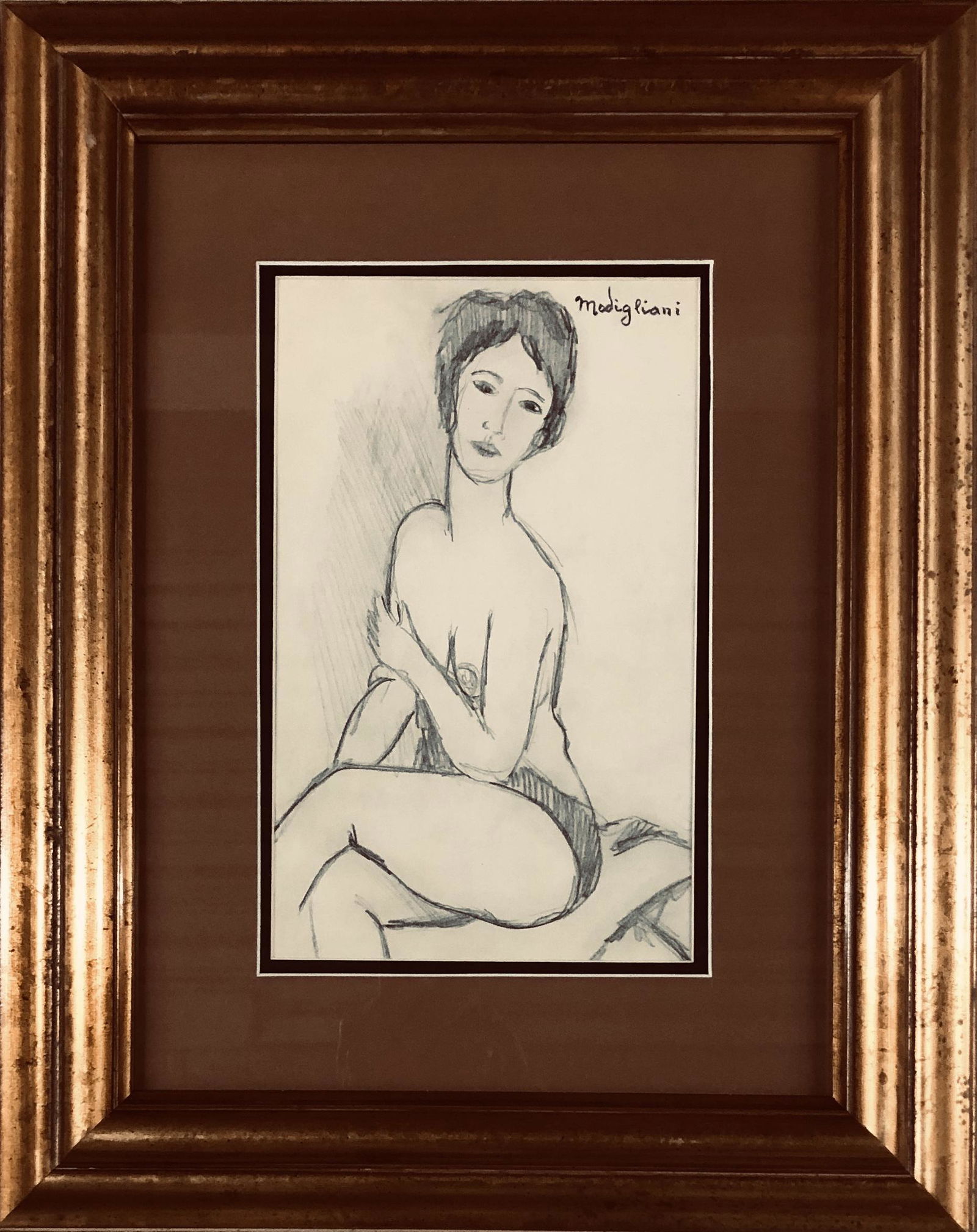Amedeo Modigliani Drawing Woman (1884-1920): This lot consists of a hand drawn graphite on paper in the style of Amedeo Modigliani. It depicts a woman sitting down. Amadeo Modigliani (July 1884 - 24 January 1920) was an Italian Jewish painter an