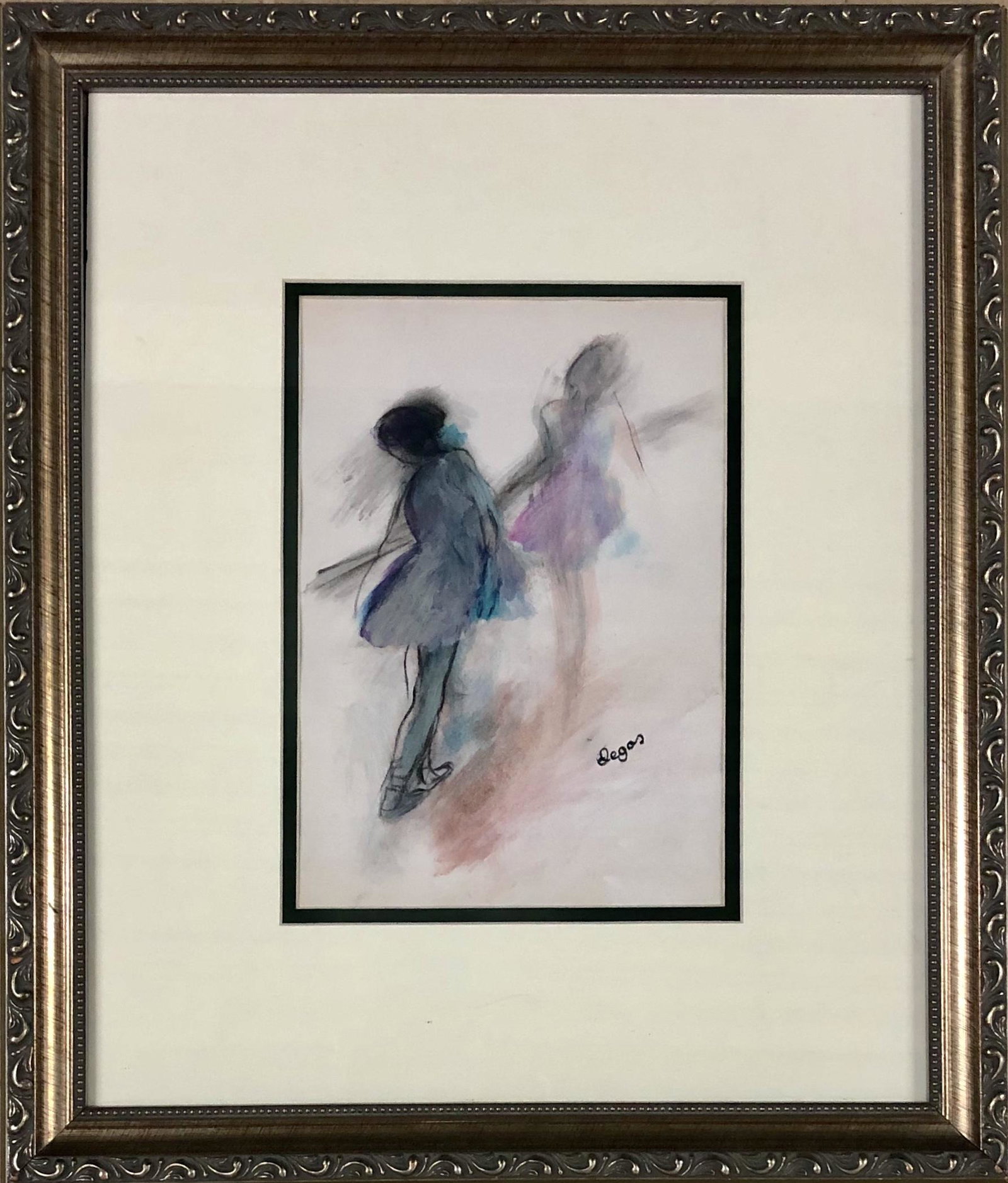 Edgar Degas French Art Dancer Ballerina: This lot consists of a hand drawn graphite and color on paper in the style of Edgar Degas. Edgar Degas was born Hilaire-Germain-Edgar De Gas. He was a French artist famous for his paintings, sculpture