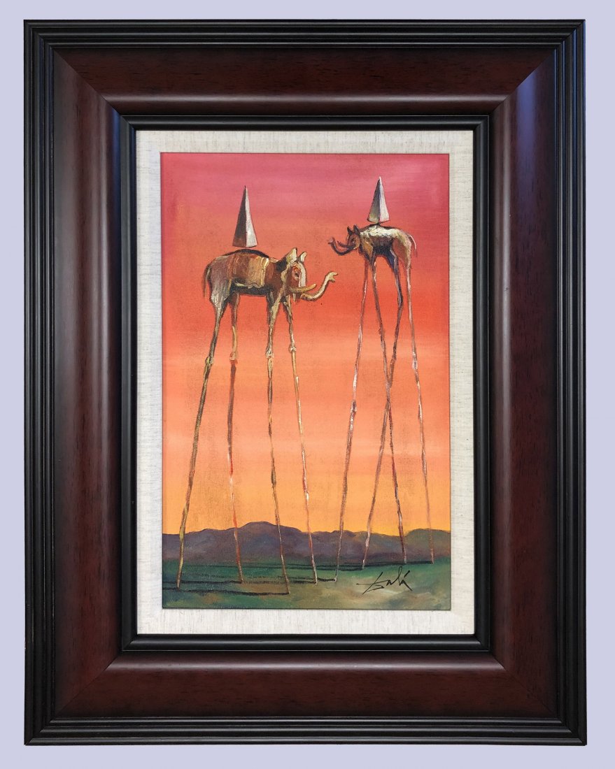 Salvador Dali Spanish Surrealism Abstract Oil on Canva: This lot consists of an oil on canvas surrealism in the style of Salvador Dali. Salvador Domingo Felipe Jacinto Dali Domnech, Marques de Dali de Pubol (11 May 1904 - 23 January 1989), known as Salvado