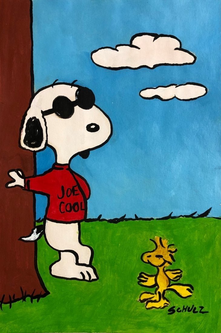 Charles Schulz Pop Comic American Charly Brown Snoopy: This lot consists of a small, hand painted mixed media on paper in the style of Charles Monroe \\\"Sparky\\\" Schulz (/ÃŠÂƒʊlts/; November 26, 1922 Â– February 12, 2000),[2] was an America