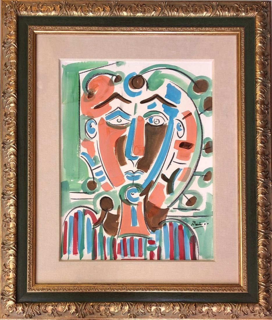 Pablo Picasso Spanish Cubism Women Abstract hand Paint: This lot consists of a hand painted mixed media on paper in the style of Pablo Picasso. The illustration depicts a figure of a women in the famous cubism period. Pablo Picasso (25 October 1881-8 April
