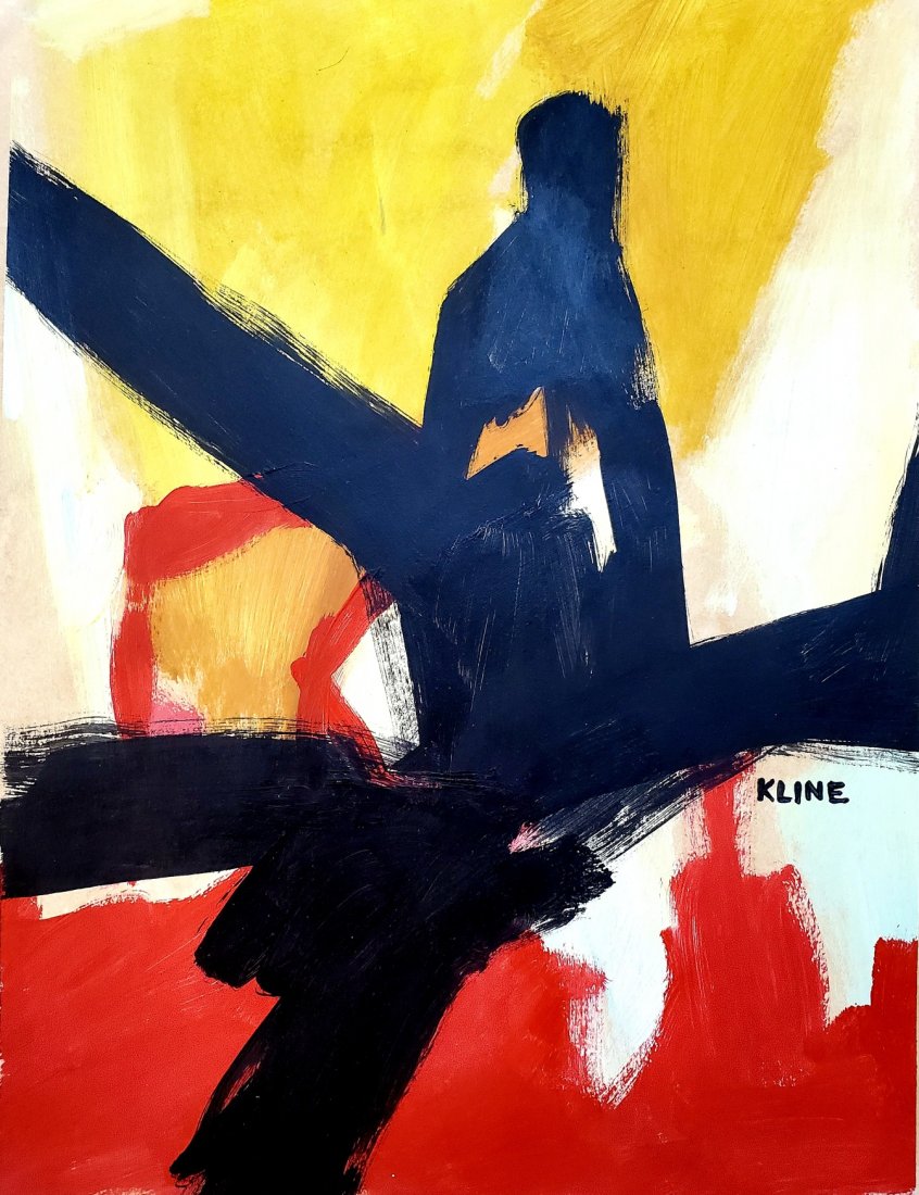 Franz Kline Abstract Expressionist American 1950: This lot consists of a hand-painted abstract expressionist style mixed media on hard paper in the style of Franz Kline (May 23, 1910 -May 13, 1962) was an American painter born in Pennsylvania. He is