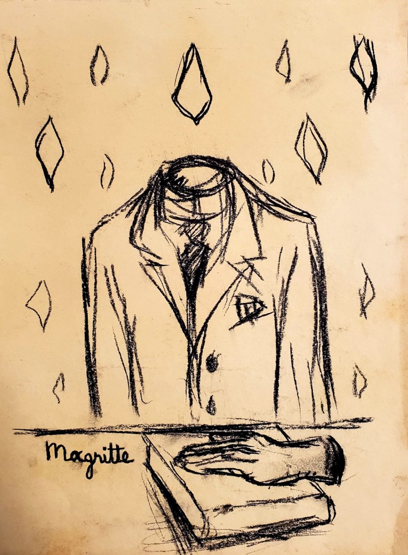 Rene Magritte Man Hands Drawing Surrealism Art Belgian: This lot consists of a hand-Drawn surrealism man mixed media on paper in the style of Rene Magritte. T Rene Franois Ghislain Magritte (21 November 1898 -15 August 1967) was a Belgian surrealist artist