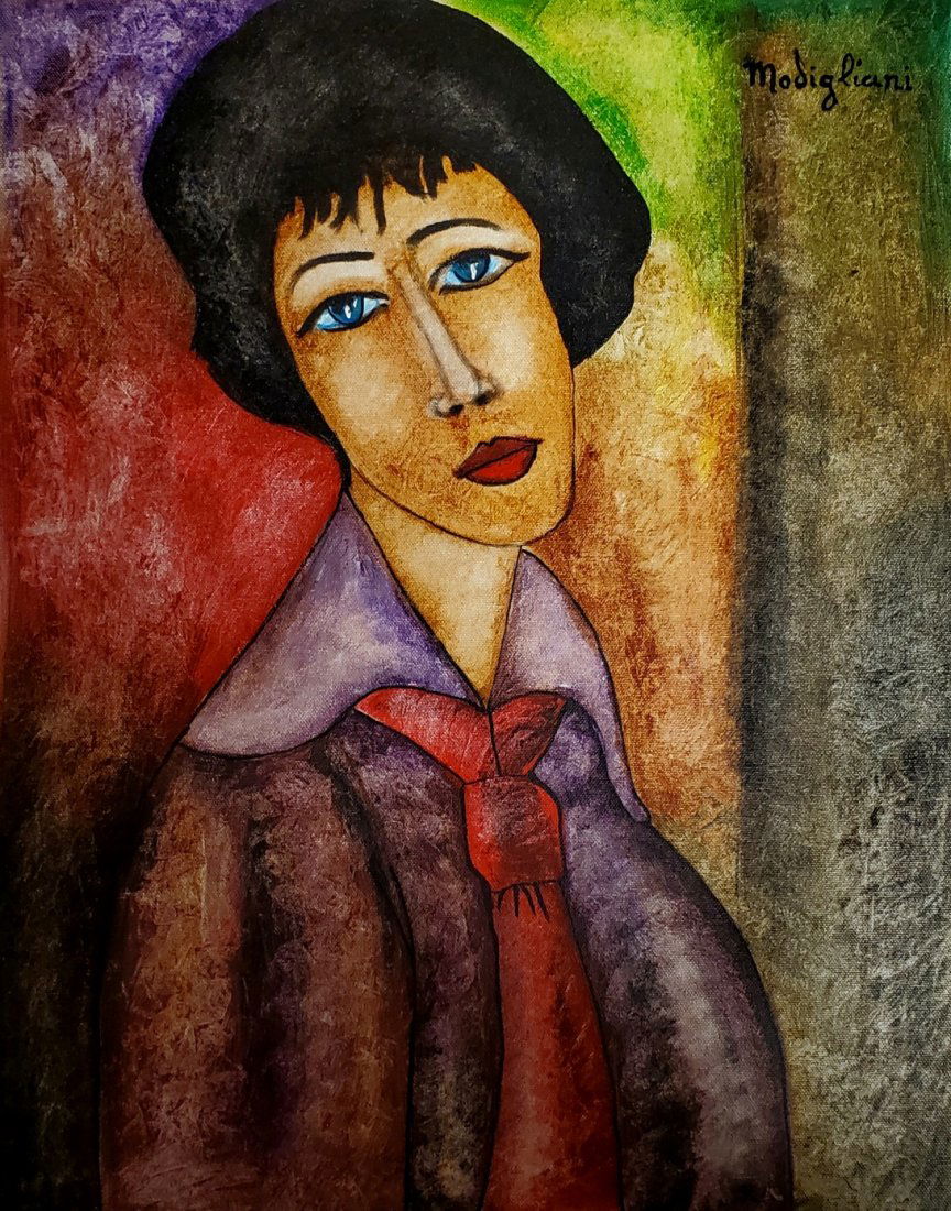 Amedeo Modigliani Portrait Woman Italian French Oil Art: FREE SHIPPING WORLDWIDE ON THIS AUCTION This lot consists of a hand painted oil on canvas in the style of Amedeo Modigliani. Amadeo Modigliani (July 1884 - 24 January 1920) was an Italian Jewish paint