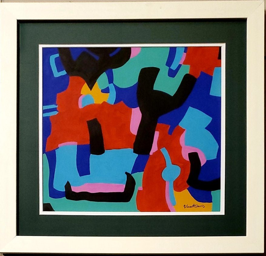 Stuart Davis Abstract hand painted Pop American: FREE SHIPPING WORLDWIDE ON THIS AUCTION This lot consist of hand painted mixed media on paper in the style of Stuart Davis (December 7, 1894 Â– June 24, 1964), was an early American modernist paint