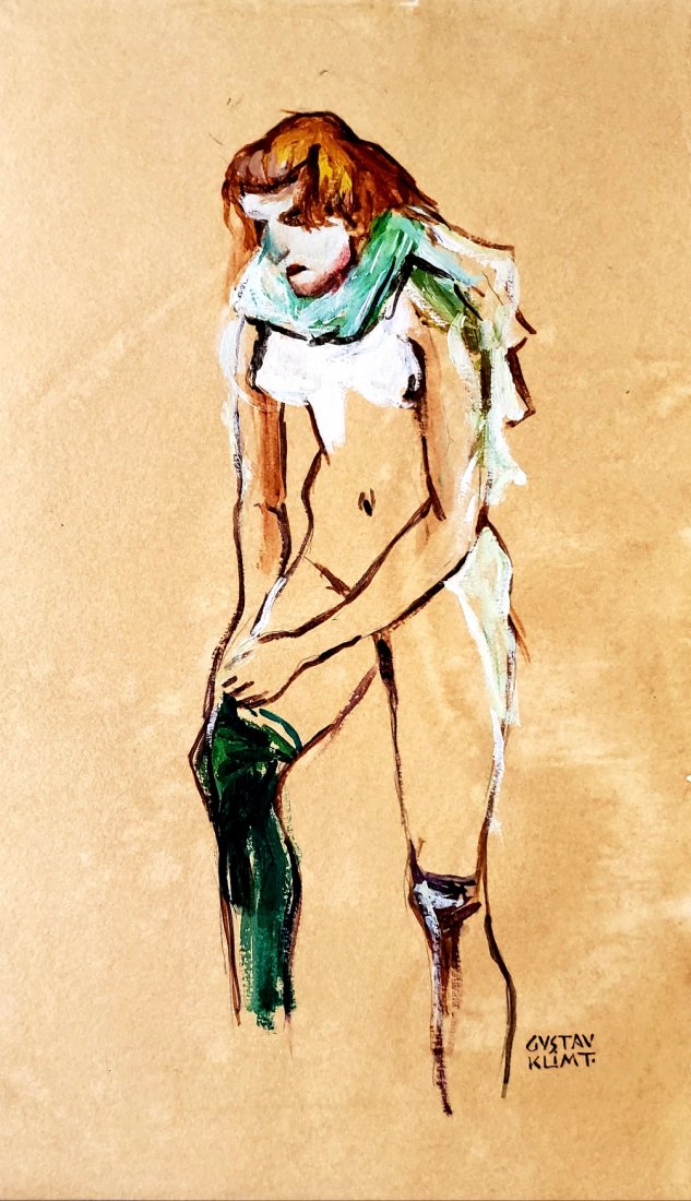 Gustav Klimt Austrian Nude Women Female Impressionist: FREE SHIPPING WORLDWIDE ON THIS AUCTION This lot consists of a hand-painted mixed media on hard paper in the style of Gustav Klimt.It depicts a beautiful portrait of a women .Gustav Klimt(Austrian. 18