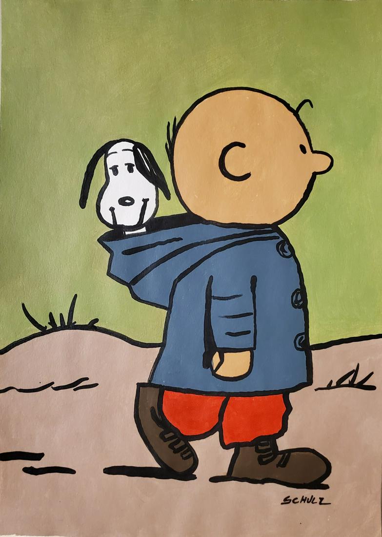 Charles Schulz Pop Comic American Charly Brown Snoopy: This lot consists of a small, hand painted mixed media on paper in the style of Charles Monroe \\\"Sparky\\\" Schulz ; November 26, 1922Ã‚Â– February 12, 2000),[2] was an American cartoonist and