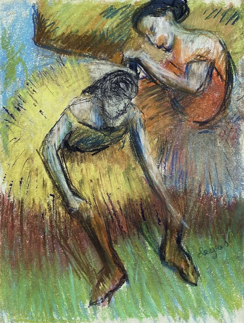 Edgar Degas Ballerina Dancer Impressionist Mixed Media: This lot consists of a hand drawn graphite and color on paper in the style of Edgar Degas. Edgar Degas was born Hilaire-Germain-Edgar De Gas. He was a French artist famous for his paintings, sculpture
