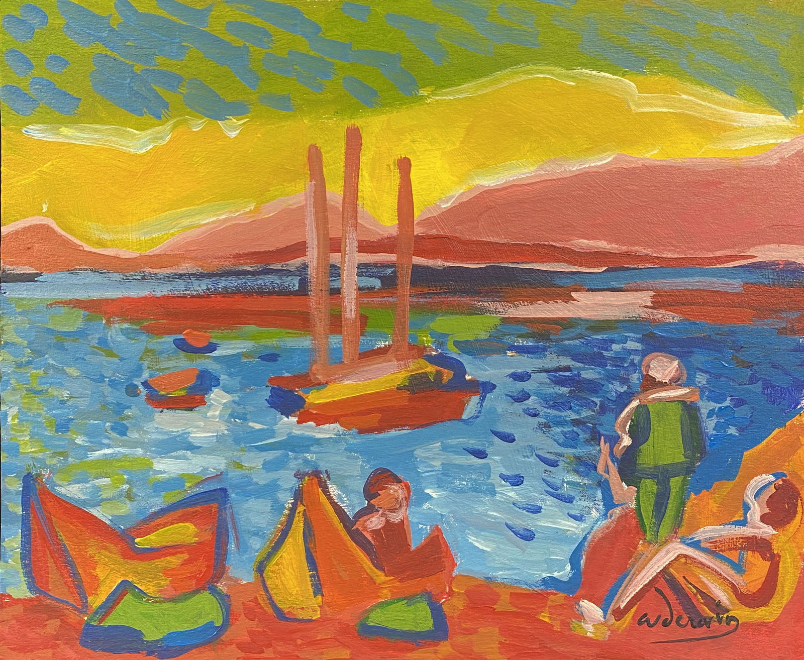 Andre Derain Colorful Landscape Oil Board: This lot consists of a hand painted landscape oil over board in the style of Andre Derain ; Andre Derain (10 June 1880 - 8 September 1954) was a French artist, painter, sculptor and co-founder of Fauv
