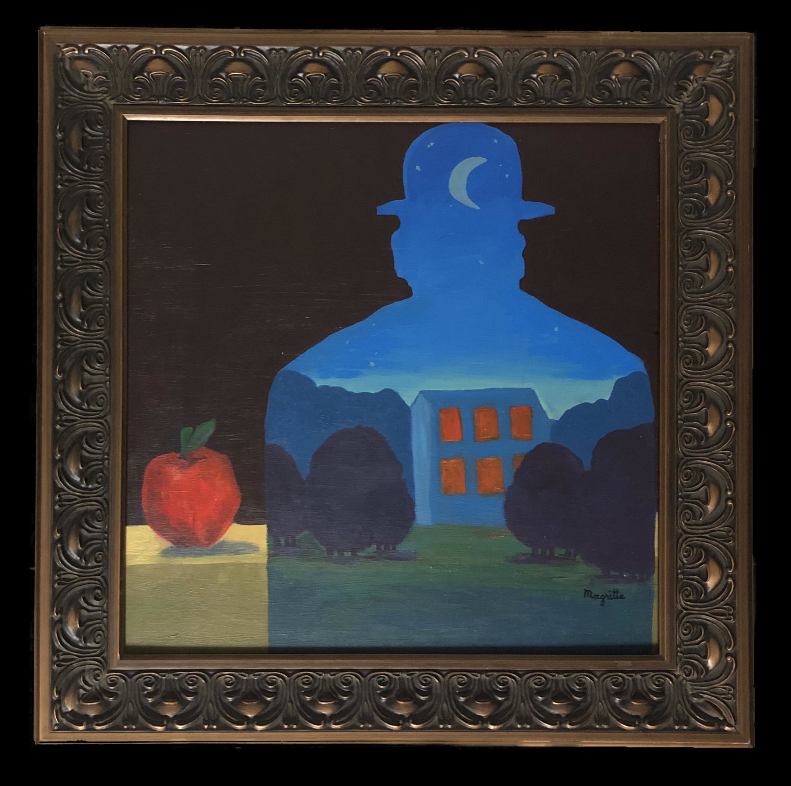 Rene Magritte Surrealist Landscape Man Oil Canvas Style: This lot consists of oil on canvas surrealist landscape in the style of Rene Magritte. T Rene Franois Ghislain Magritte (21 November 1898 -15 August 1967) was a Belgian surrealist artist. He became we