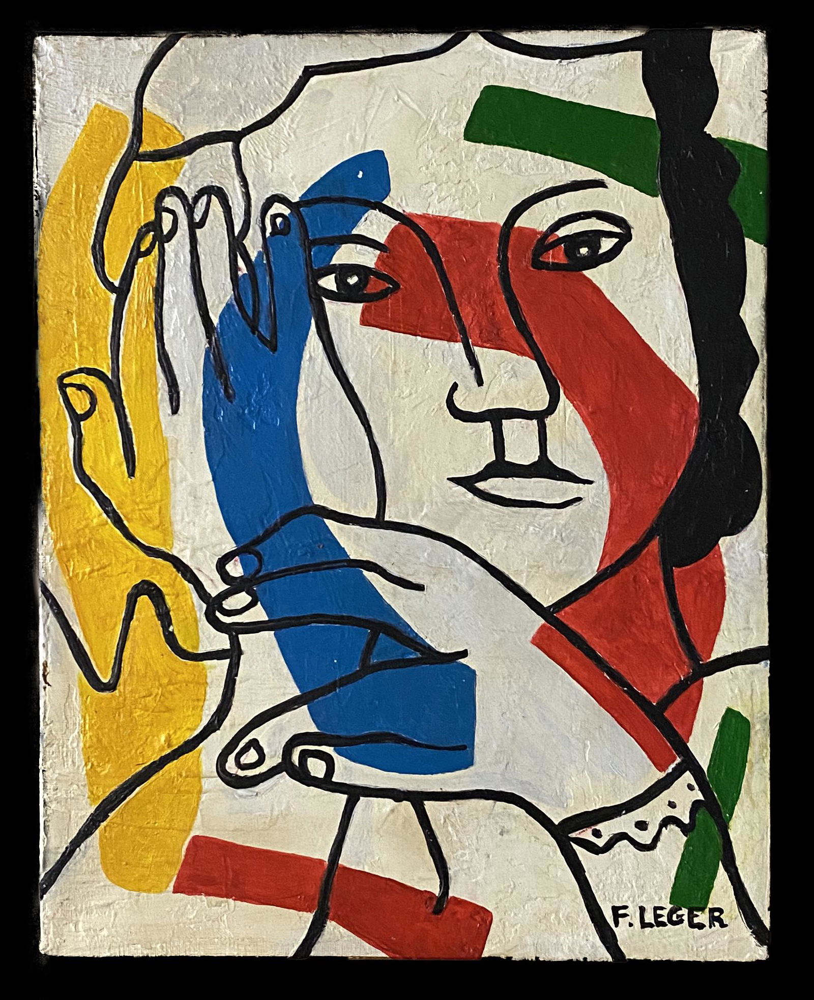 Fernand Leger French Cubist Oil Painting Canvas: This lot consists of a hand painted oil on canvas in the style of Fernand Leger. Fernand Henri leger (February 4, 1881 – August 17, 1955) was a French painter, sculptor, and filmmaker. In his early