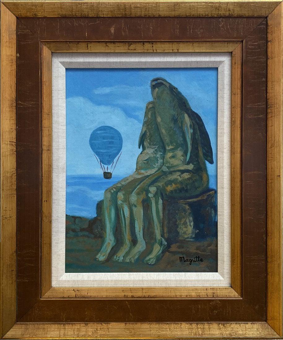 Rene Magritte Oil Panel Board Surrealist (1898 - 1967): This lot consists of a handpainted oil on panel in the style to Rene Magritte. The image depicts a shadowed smoking man over a bright background. Rene Franois Ghislain Magritte (21 November 1898 -15 A