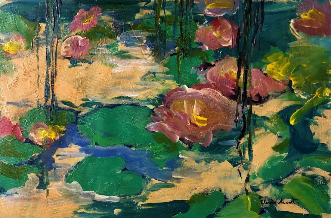 Claude Monet Landscape Impressionist Oil Canvas: This lot consists of hand painted impressionism oil on canvas in the style of Claude Monet. The illustration depicts a beautiful landscape in Monet's distinct style. Oscar Claude Monet (14 November 18