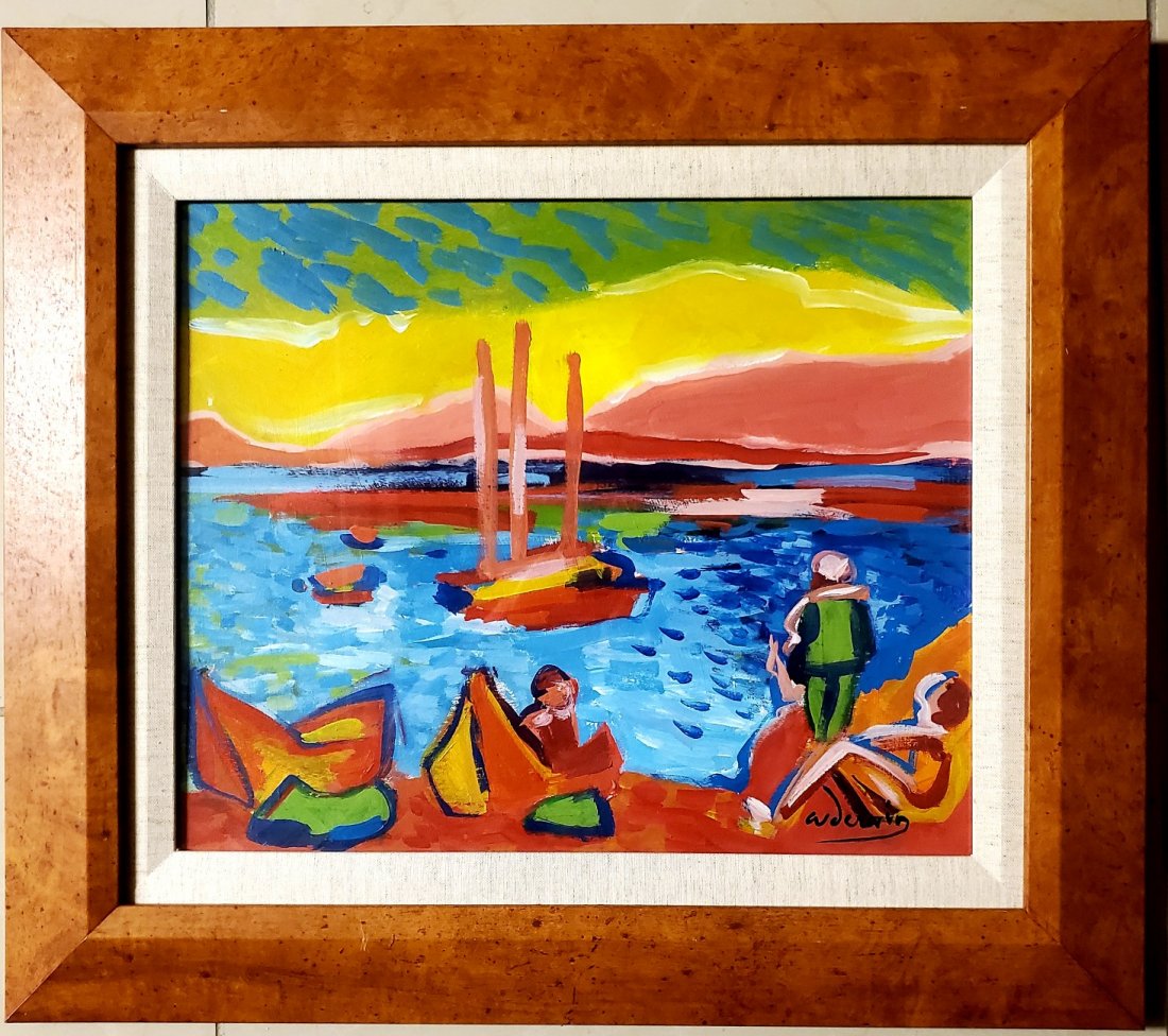 Andre Derain Colorful French Oil Landscape Fauvism: This lot consists of a hand painted landscape oil over board in the style of Andre Derain ; Andre Derain (10 June 1880 - 8 September 1954) was a French artist, painter, sculptor and co-founder of Fauv
