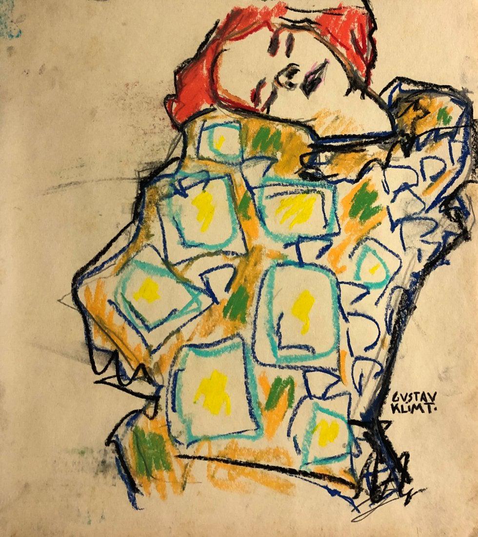 Gustav Klimt Austrian Women Female Portrait Painting: This lot consists of a hand-painted mixed media on paper in the style of Gustav Klimt.It depicts a beautiful portrait of a women .Gustav Klimt(Austrian. 1862-1918) was an Austrian symbolist painter an