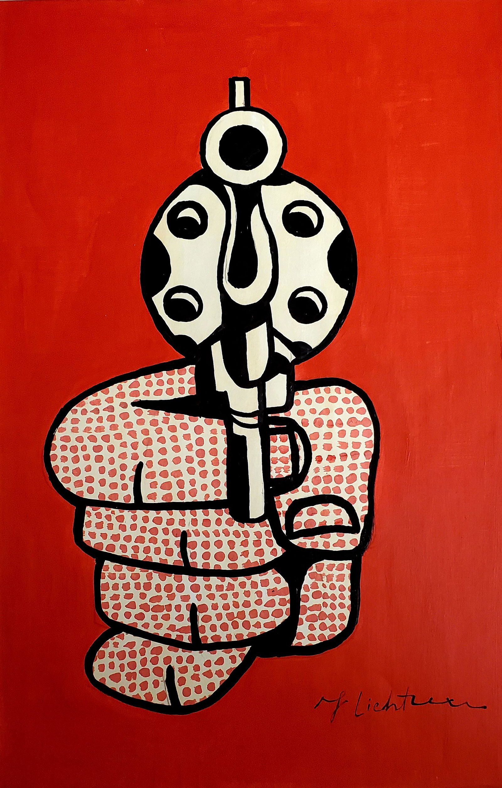 Roy Lichtenstein Pop Art Hand Painted American Style of: This lot consists of a hand painted mixed media on hard paper pop art in the style of Roy Lichtenstein. Roy Fox Lichtenstein (October 27, 1923 - September 29, 1997) was an American pop artist. During