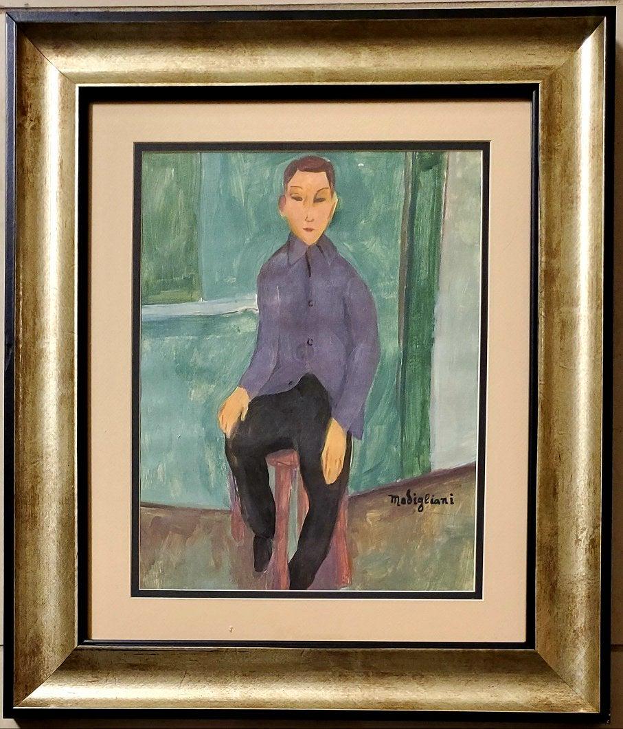 Amedeo Modigliani Portrait Male Italy French Painting.: This lot consists of a hand painted mixed media on paper in the style of Amedeo Modigliani. It is the portrait of a gentleman. Amadeo Modigliani (July 1884 - 24 January 1920) was an Italian Jewish pai