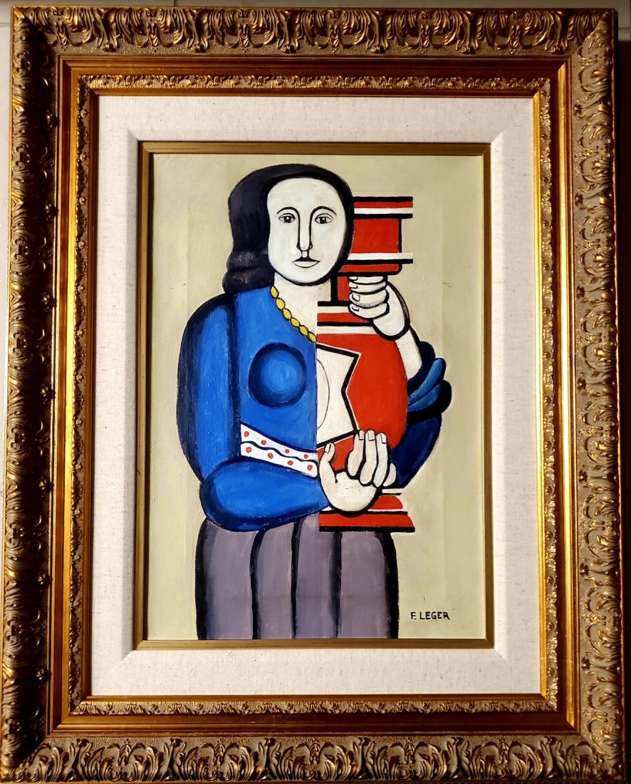Fernand Leger French Cubist Oil Painting Canvas: This lot consists of a hand painted oil on canvas in the style of Fernand Leger. Fernand Henri leger (February 4, 1881 Â– August 17, 1955) was a French painter, sculptor, and filmmaker. In his earl