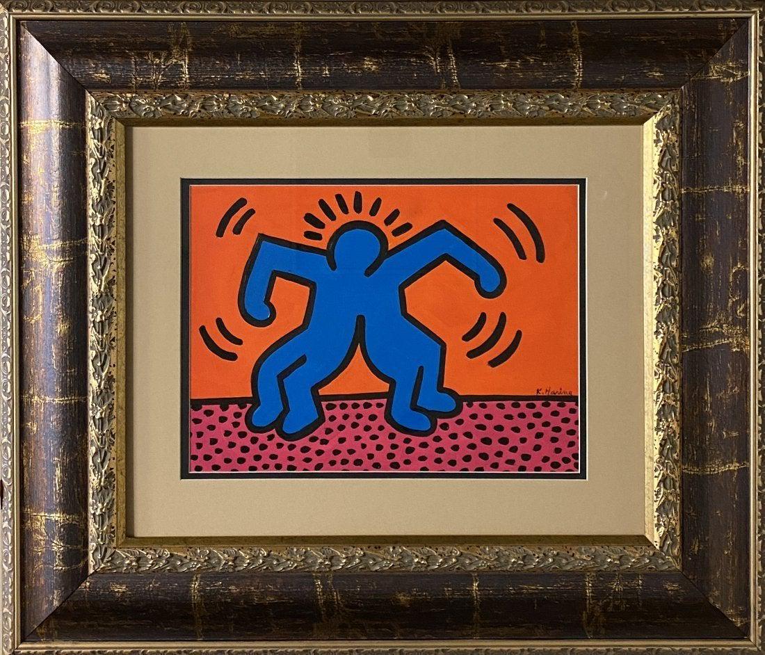 Keith haring Pop Art American Graffiti Painting: This lot consists of a hand-painted mixed media on paper in the style of Keith Haring (American, 1958-1990). Keith Haring was an American artist and social activist whose work responded to the New Yor