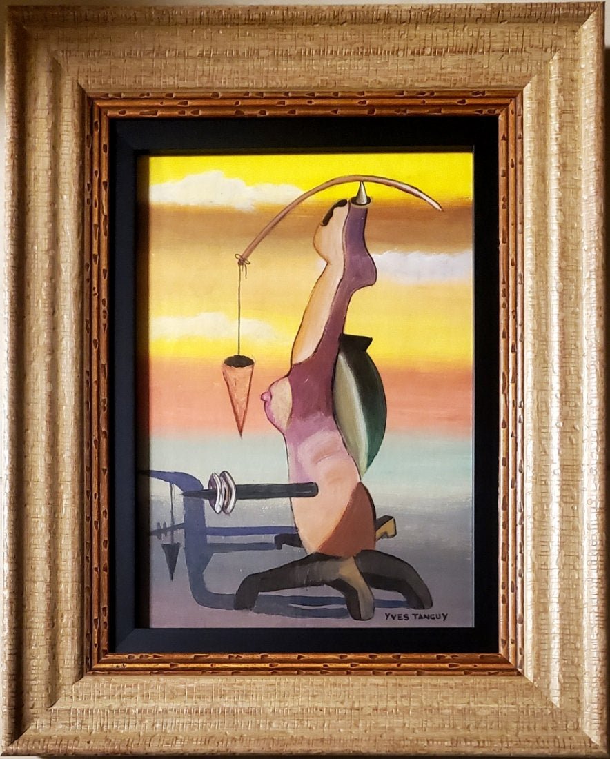 Yves Tanguy Surrealist French Art Landscape Painting.: This lot consists of a hand-painted mixed media on paper in the style of Raymond Georges Yves Tanguy(January 5, 1900- January 15, 1955) known as Yves Tanguy, was a French surrealist painter. Tanguy, t