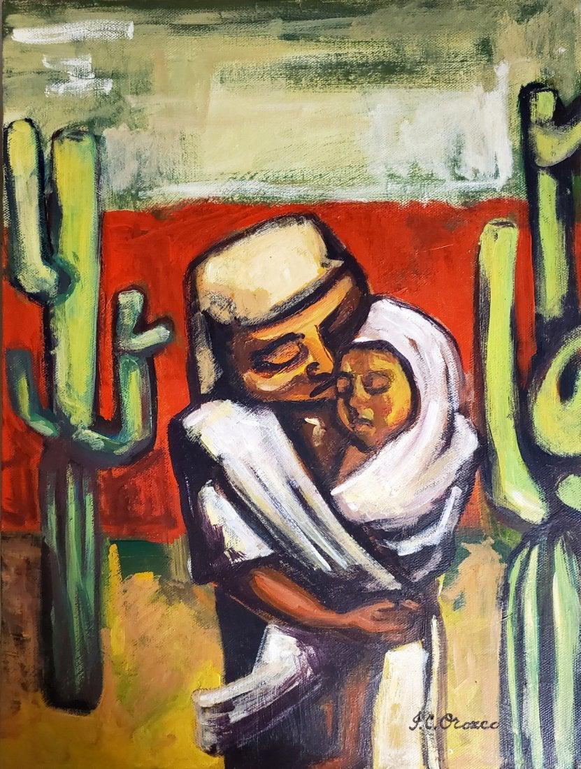 JOSE CLEMENTE OROZCO DAVID SIQUEIROS DIEGO RIVERA ERA: This lot consists of a maternity oil on canvas in the style of Jose Clemente Orozco (November 23, 1883-September 7, 1949) was a Mexican painter, who specialized in political murals that established th