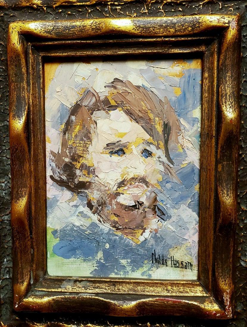 Frederick Childe Hassam American Impressionist Portrait: This lot consists of a hand-painted Oil on hard wood portrait in the style of the American impressionist Frederick Childe Hassam (October 17, 1859 Â– August 27, 1935) was an American Impressionist 