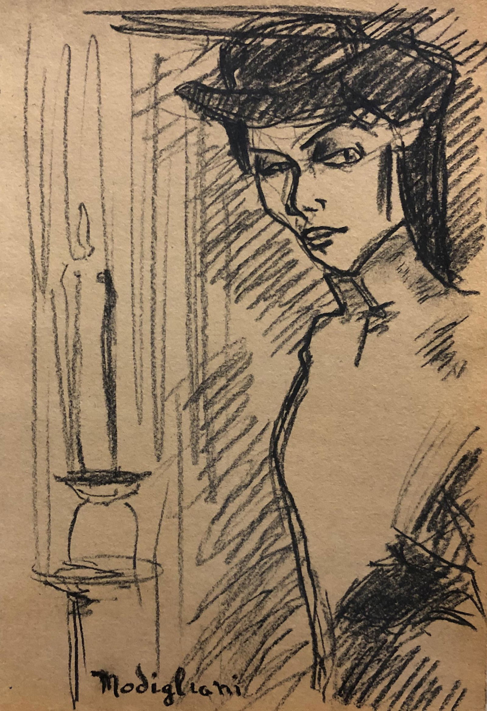 Amadeo Modigliani Italian Portrait Female Art: This lot consists of a hand painted charcoal on paper in the style of Amedeo Modigliani. Amadeo Modigliani (July 1884 - 24 January 1920) was an Italian Jewish painter and sculptor who worked mainly in