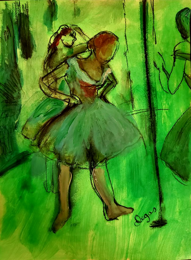 Edgar Degas Drawing French Art Impressionist Ballerina: This lot consists of a hand drawn graphite and color on paper in the style of Edgar Degas. Edgar Degas was born Hilaire-Germain-Edgar De Gas. He was a French artist famous for his paintings, sculpture