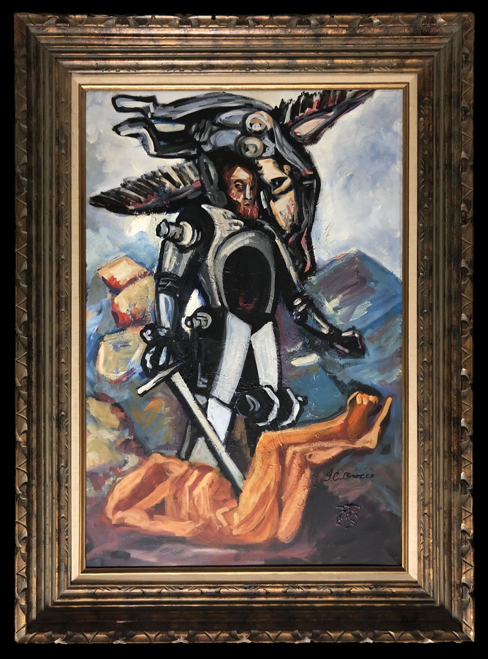 JOSE CLEMENTE OROZCO LARGE OIL DIEGO RIVERA ERA: This lot consists of a large oil on canvas in the style of Jose Clemente Orozco. Jose Clemente Orozco(November 23, 1883-September 7, 1949) was a Mexican painter, who specialized in political murals th