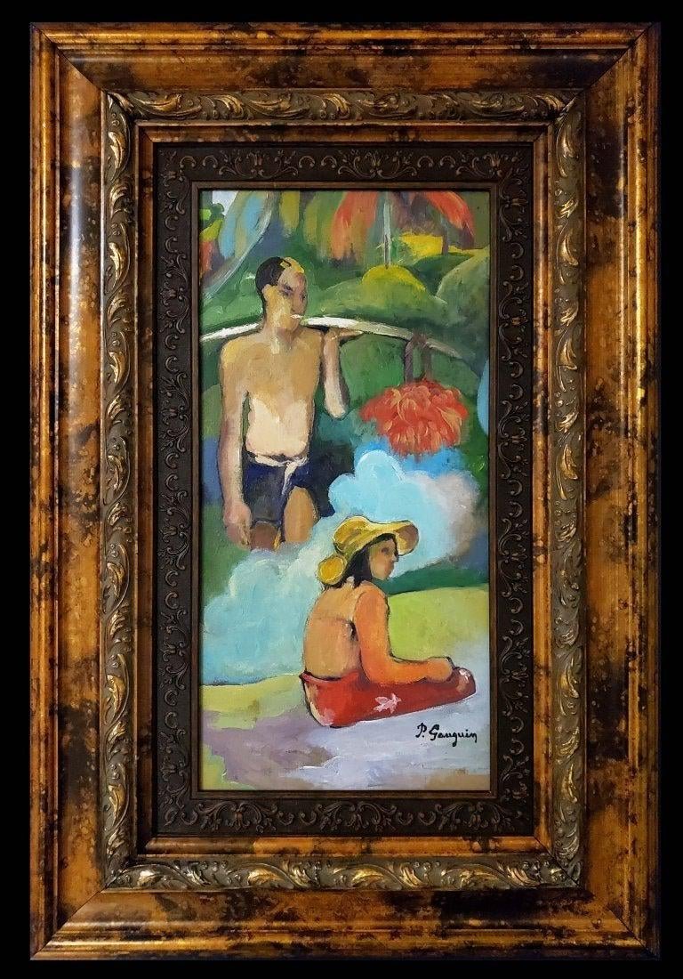 Paul Gauguin Landscape Oil on Canvas Tahiti French Art: This lot consists of a hand-painted oil on canvas. It depicts a beautiful impressionist landscape painting in Gauguin's distinct style. In the style of: Henri Paul Gauguin (7 June 1848 - 8 May 1903) w
