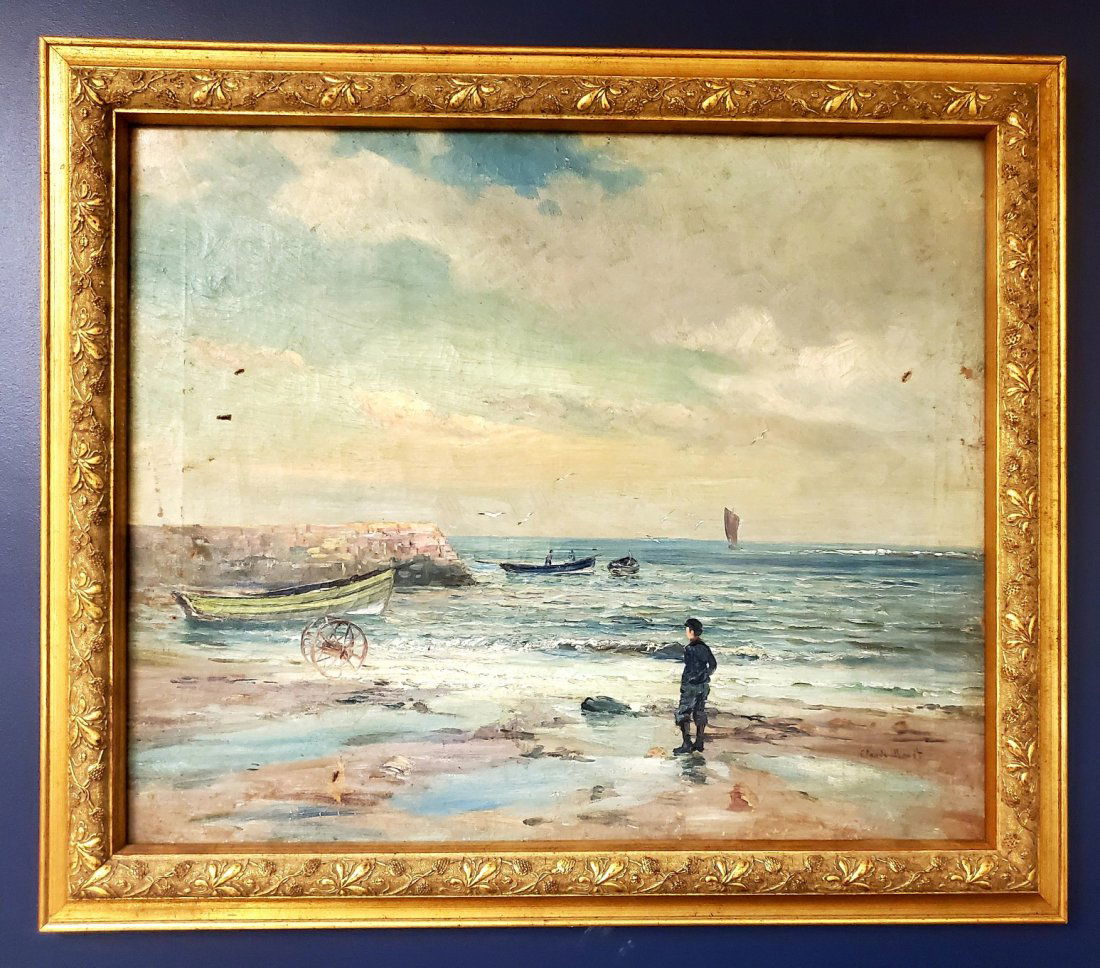 Claude Monet Landscape Seascape French Impressionist: This lot consists of hand painted impressionism oil on canvas in the style of Claude Monet. The illustration depicts a beautiful seascape landscape in the artist\'s distinct style. Oscar Claude Monet