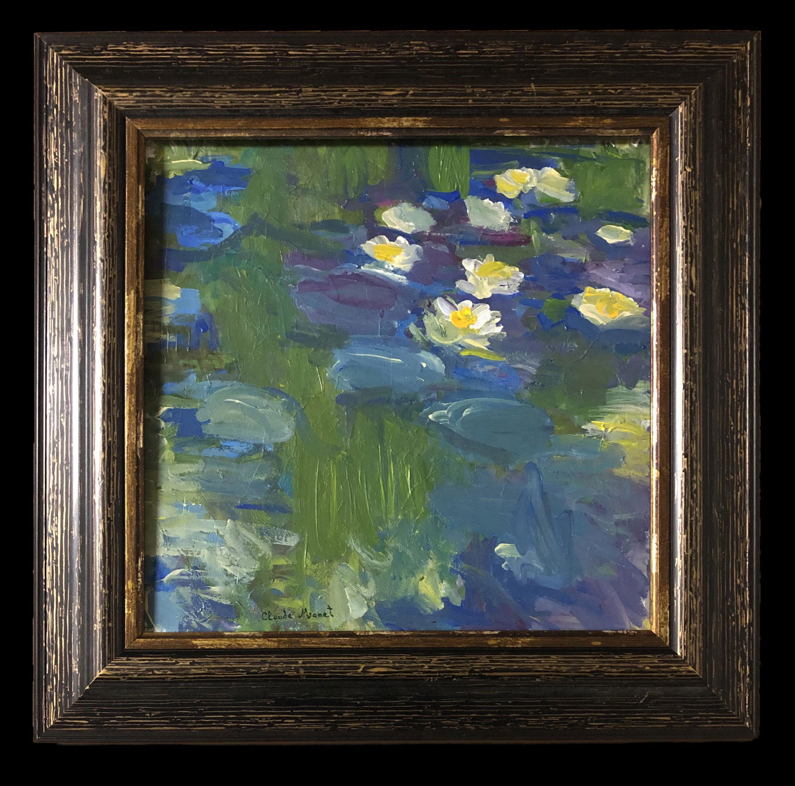 Claude Monet Impressionist French Oil Art: This lot consists of hand painted impressionism oil on canvas in the style of Claude Monet. The illustration depicts a flower landscape. Oscar Claude Monet (14 November 1840 - 5 December 1926) was a f