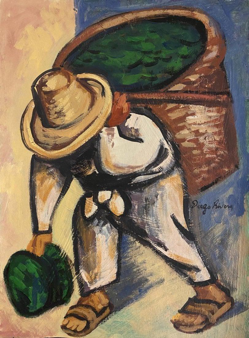 Diego Rivera Mexican Men Worker Rural Muralist Art: This lot consists of hand painted oil on cardboard in the style of Diego Rivera(Mexican, 1886-1957. Diego Maria de la Concepcion Juan Nepomuceno Estanislao de la Rivera y Barrientos Acosta y Rodriguez