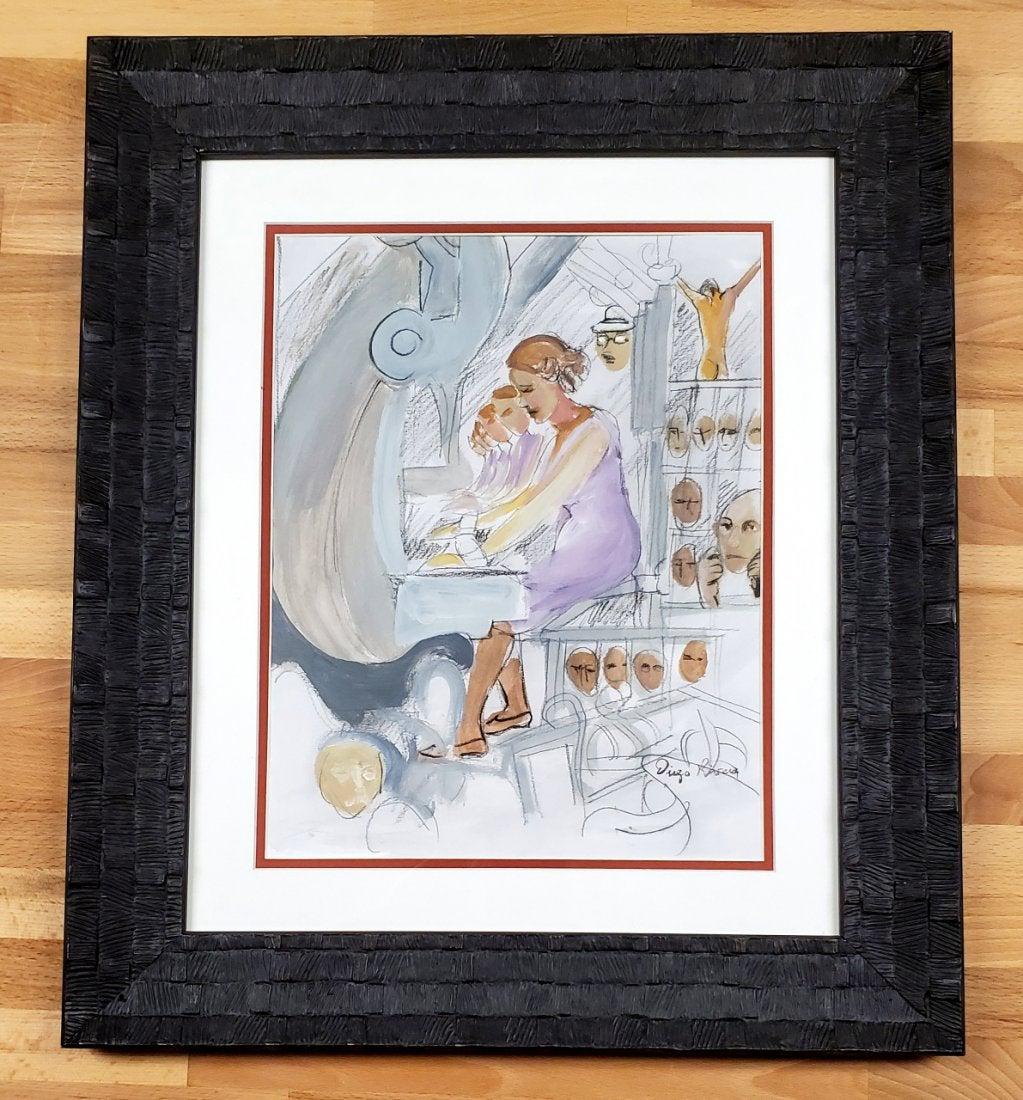 Diego Rivera Mexican Painting Muralist Drawing: This lot consists of a hand painted mixed media on paper in the style to Diego Maria de la Concepcion Juan Nepomuceno Estanislao de la Rivera y Barrientos Acosta y Rodriguez, known as Diego Rivera (Sp