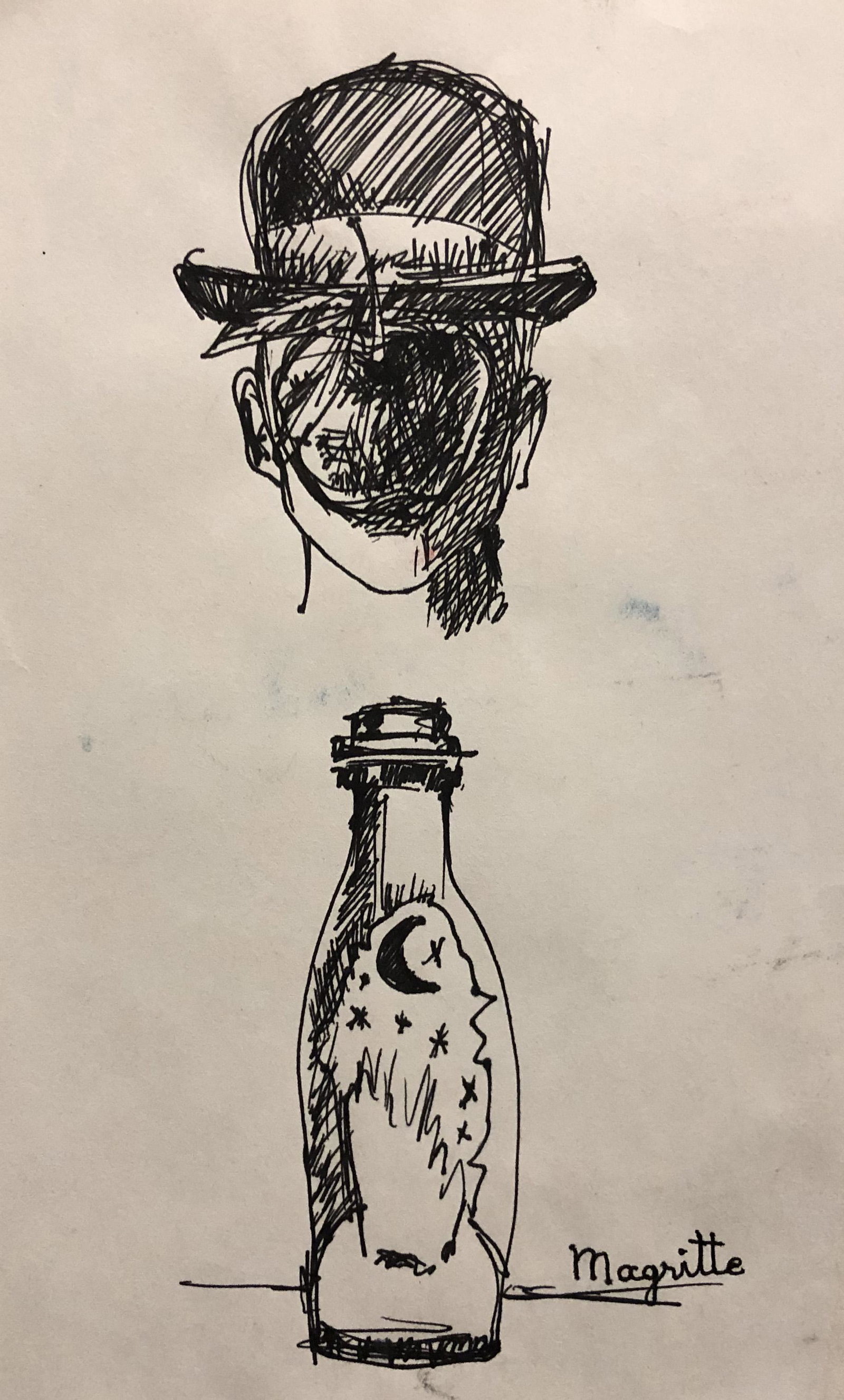 Rene Magritte Man Hands Drawing Surrealism Art Belgian: This lot consists of a hand-Drawn surrealism man ink on paper in the style of Rene Magritte. T Rene Franois Ghislain Magritte (21 November 1898 -15 August 1967) was a Belgian surrealist artist. He bec