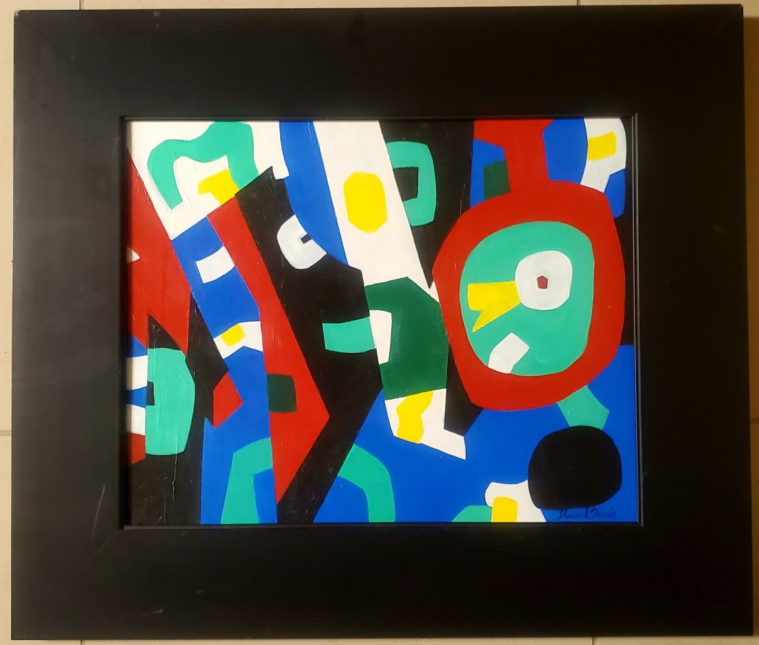 Stuart Davis American,1892-1964 Abstract oil on canvas: This lot consist of a hand painted oil on canvas in the style of Stuart Davis (December 7, 1894 Â– June 24, 1964), was an early American modernist painter. He was well known for his jazz-influenced