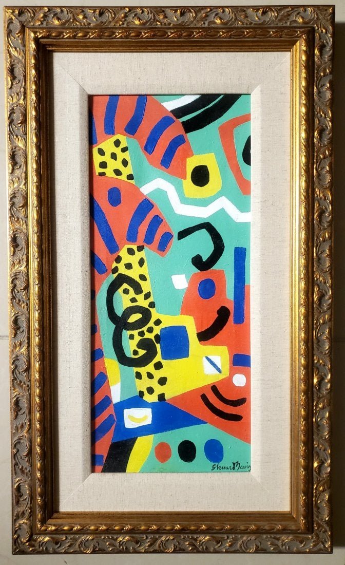 Stuart Davis American,1892-1964 Abstract oil on canvas: This lot consist of a hand painted oil on canvas in the style of Stuart Davis (December 7, 1894 Â– June 24, 1964), was an early American modernist painter. He was well known for his jazz-influenced