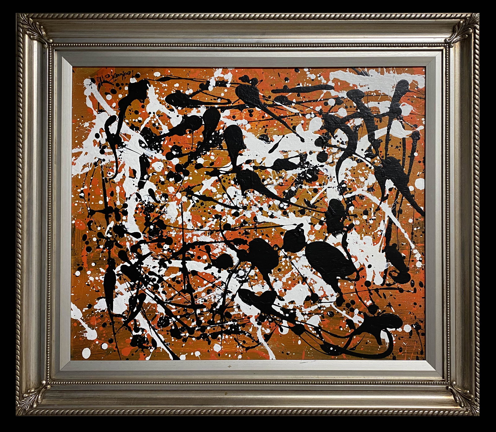 Jackson Pollock Abstract Expressionism 1950 Oil Canvas: This lot consists of an oil painting on canvas. Done in the prevailing, abstract expressionist style of Jackson Pollock (American, 1912-1956). Paul Jackson Pollock was an American painter and a major 