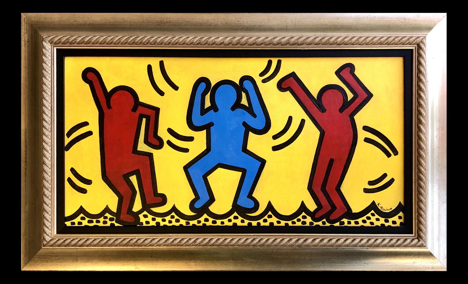Keith Haring Painting American Pop New York Love Art: This lot consists of a hand-painted oil on wood in the style of Keith Haring (American, 1958-1990). Keith Haring was an American artist and social activist whose work responded to the New York City st