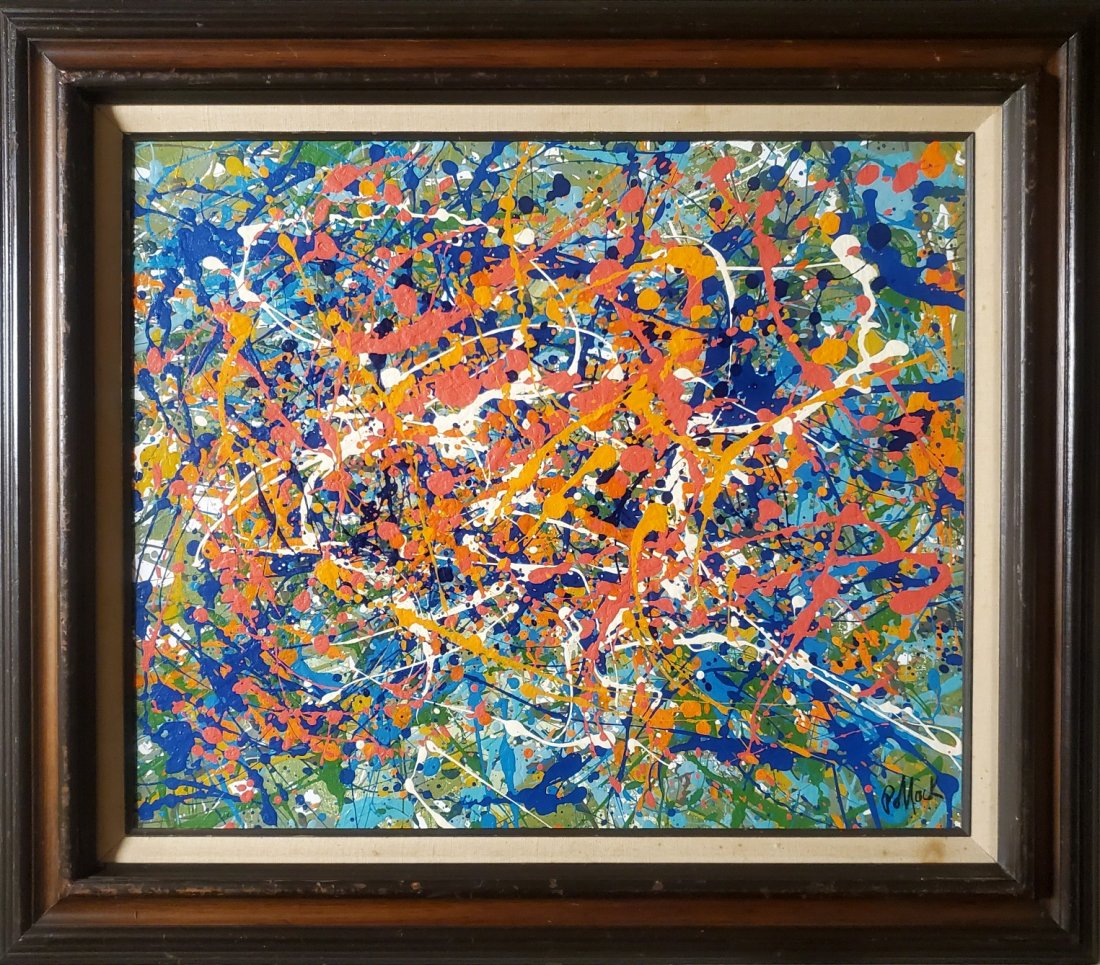 Jackson Pollock Abstract American Expressionism Canvas: This lot consists of a oil on canvas painting. Done in the prevailing, abstract expressionist style of Jackson Pollock (American, 1912-1956). Paul Jackson Pollock was an American painter and a major f