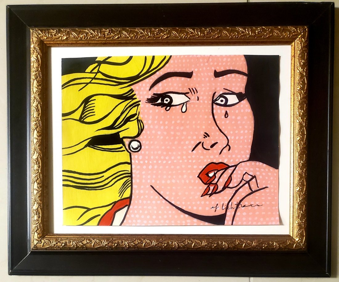 Roy Lichtenstein Women Female Pop Art New York Painting: This lot consists of a hand painted mixed media on hard paper pop art in the style of Roy Lichtenstein. Roy Fox Lichtenstein (October 27, 1923 - September 29, 1997) was an American pop artist. During