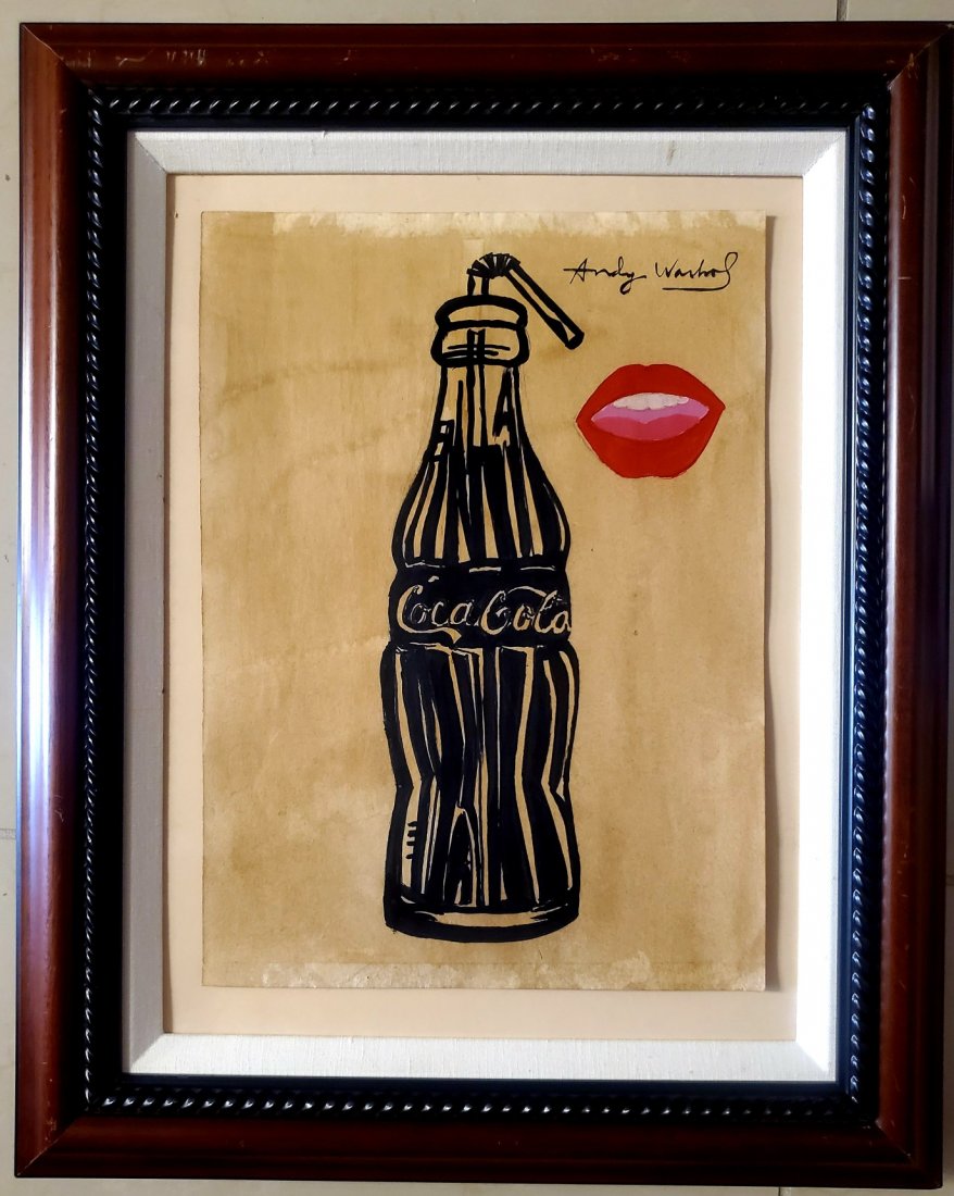 Andy Warhol New York Coca Cola Bottle Pop Art Painting: This lot consists of a hand-painted mixed media on hard paper pop art Coca Cola Bottle. Painting is in the distinct style of Andy Warhol. Andrew was born Andrew Warhola; August 6, 1928 - February 22,
