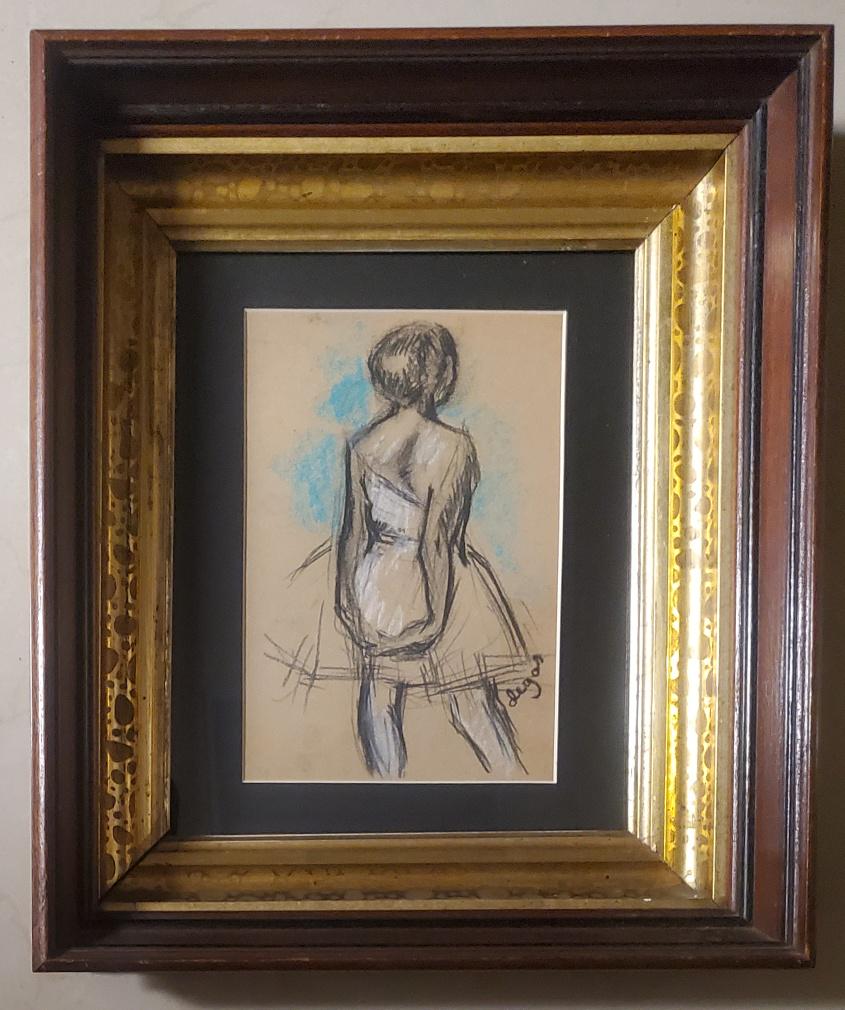 Edgar Degas Ballerina Dancer Impressionist Mixed Media: This lot consists of a hand drawn graphite and color on paper in the style of Edgar Degas. Edgar Degas was born Hilaire-Germain-Edgar De Gas. He was a French artist famous for his paintings, sculpture