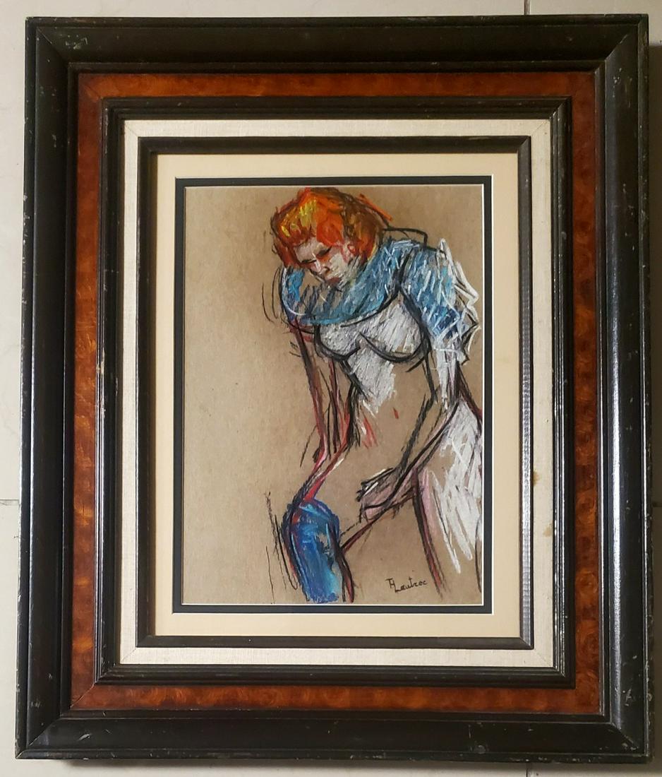 Henri Toulouse Lautrec Impressionist Ballerina Dancer: This lot consists of a hand-drawn mixed media on paper impressionist ballerina in the style of Lautrec. It depicts a woman in the impressionist style of Henri De Toulouse Lautrec (French, 1864-1901) w
