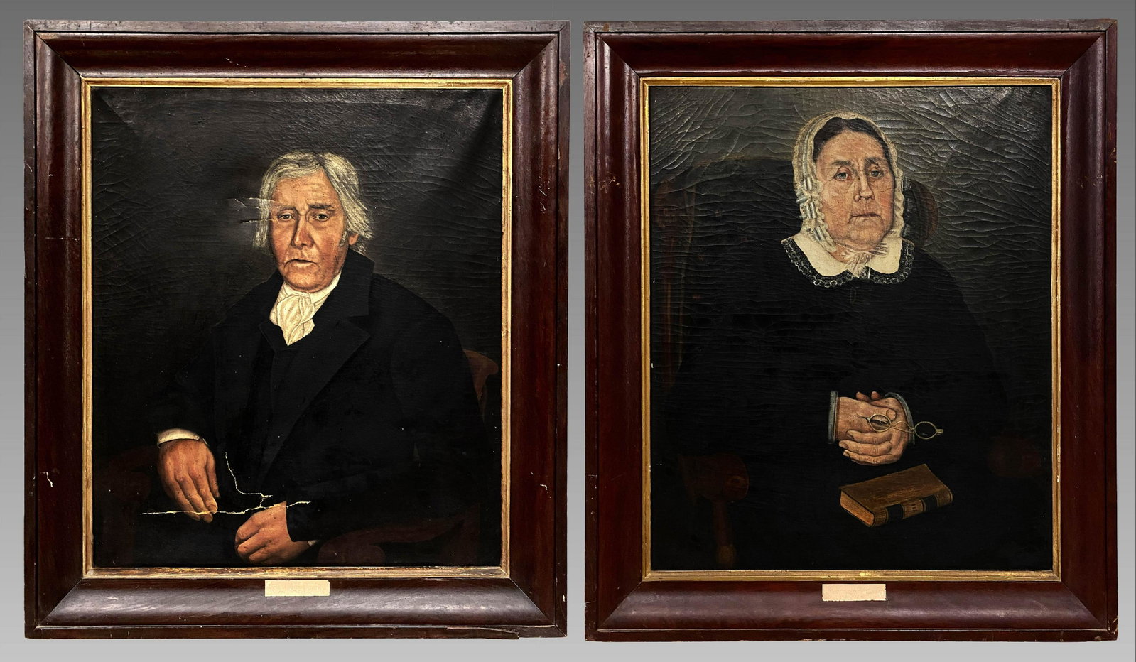 Rembrandt Peale American Portrait (19th Century): This lot consists of two very old oil paintings on canvas in the style of Rembrandt Peale. The lots depict a wealthy victorian American couple. These pair has been part of a very important collection 