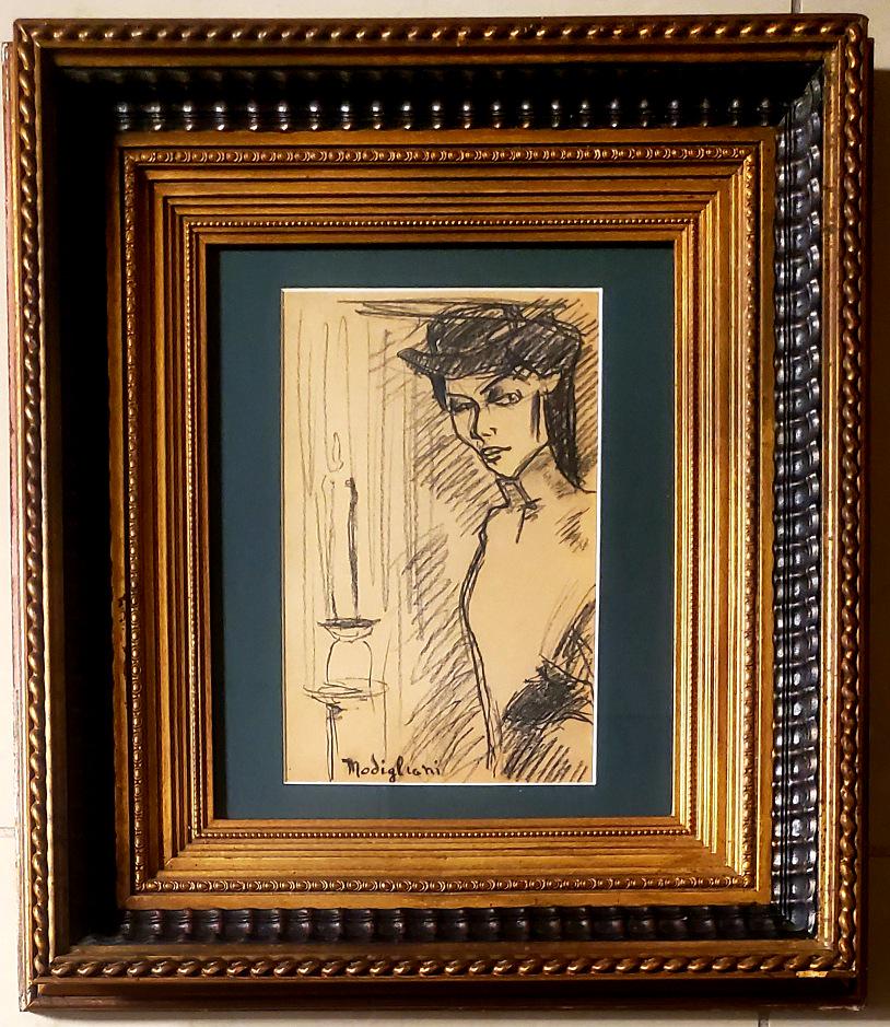 Amadeo Modigliani Italian Portrait Female Art: This lot consists of a hand painted charcoal on paper in the style of Amedeo Modigliani. Amadeo Modigliani (July 1884 - 24 January 1920) was an Italian Jewish painter and sculptor who worked mainly in