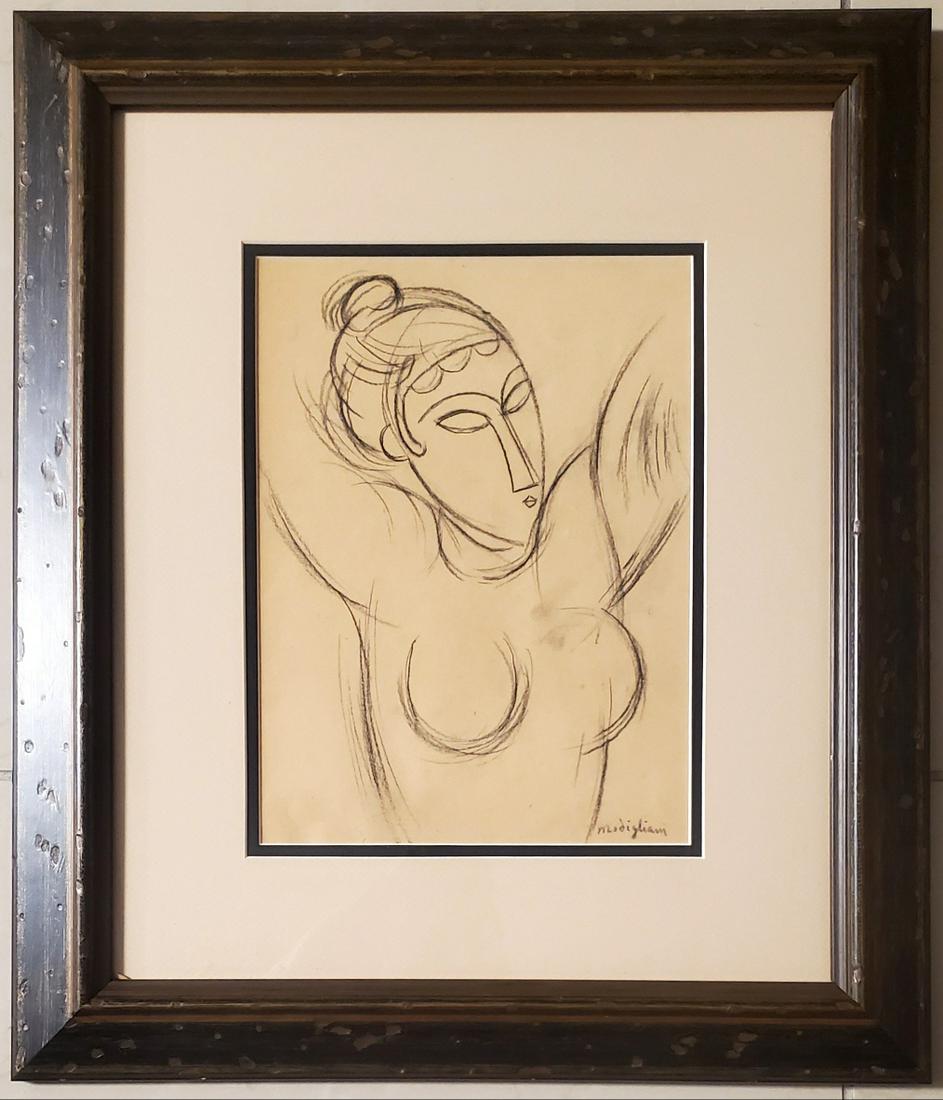 Amadeo Modigliani Italian Portrait Female Art: This lot consists of a hand drawn graphite on paper in the style of Amedeo Modigliani. Amadeo Modigliani (July 1884 - 24 January 1920) was an Italian Jewish painter and sculptor who worked mainly in F