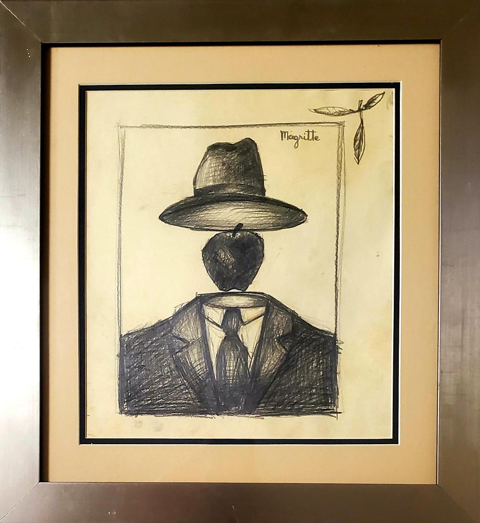 Rene Magritte Drawing Surrealist Man Hat Gentlemen: This lot consists of a hand-Drawn surrealism man on paper in the style of Rene Magritte. T Rene Franois Ghislain Magritte (21 November 1898 -15 August 1967) was a Belgian surrealist artist. He became 